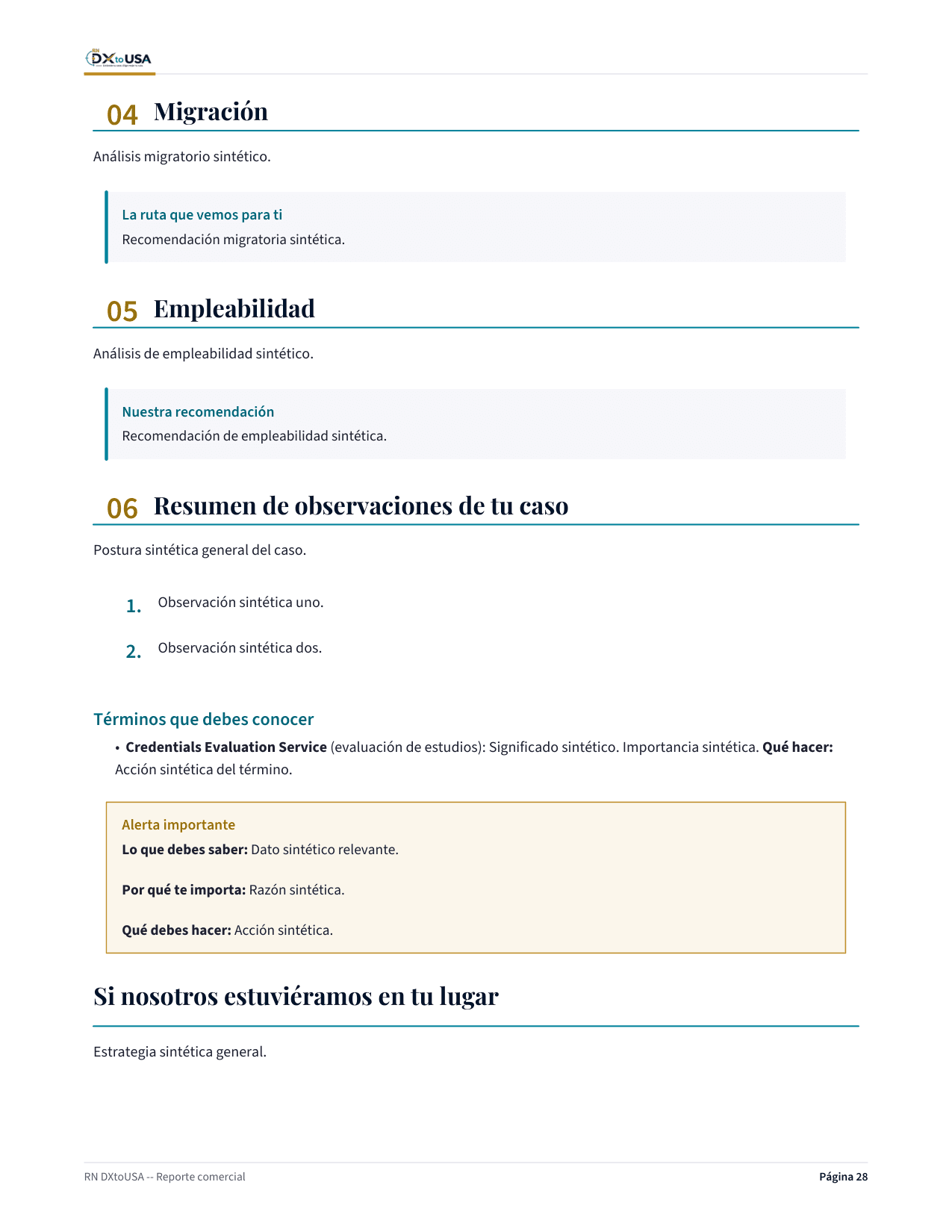 Página de ruta recomendada del reporte